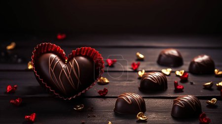 Photo for Chocolates hearts on a wooden background, valentines day - Royalty Free Image