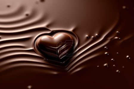 Photo for Heart shape chocolate rising from chocolate ripples - Royalty Free Image