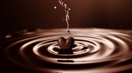 Photo for Heart shape chocolate rising from chocolate ripples - Royalty Free Image