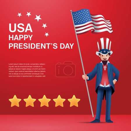 Illustration for President's Day USA Illustration With Mascot Character Bring Nation Flag High Rating for Banner Boolk Poster - Royalty Free Image