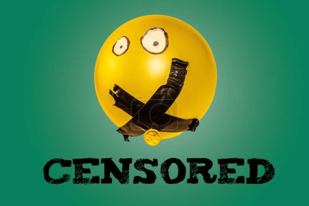 Ilumina los efectos sofocantes de la censura y cancela la cultura con esta evocadora imagen conceptual que representa un globo con la boca sellada con cinta adhesiva.