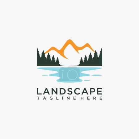 Forêt lac paysage logo design