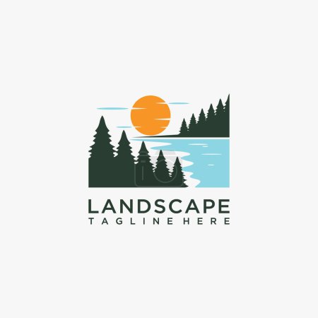 Forest lake landscape logo design