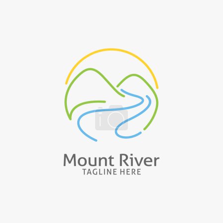 Illustration for Mountain river logo design in line style - Royalty Free Image