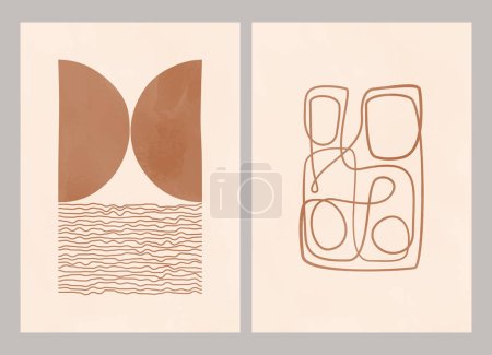 Boho poster with abstract shapes and lines. Contemporary minimalist art. contemporary wall decor. contemporary wall decor. Collection of modern minimalist abstract aesthetic illustrations. 