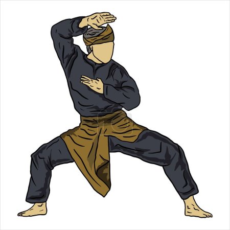 Illustration for Pencak Silat is a traditional Indonesian martial art that blends elements of Indonesian, Chinese, and Javanese fighting styles. It is a popular sport in Indonesia. - Royalty Free Image