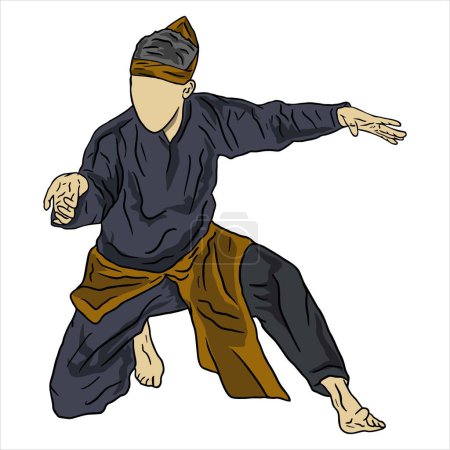 Illustration for Pencak Silat is a traditional Indonesian martial art that blends elements of Indonesian, Chinese, and Javanese fighting styles. It is a popular sport in Indonesia. - Royalty Free Image