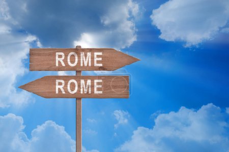 Verkehrsschild Rom. Willkommen in Rom, Italien. In Rom angekommen. Alle Wege führen zum Konzept.