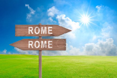 Verkehrsschild Rom. Willkommen in Rom, Italien. In Rom angekommen. Alle Wege führen zum Konzept.