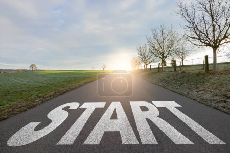 Concept of start straight and beginning for cooperation. Start text on the highway road concept for planning and challenge or career path, business strategy, opportunity and change.