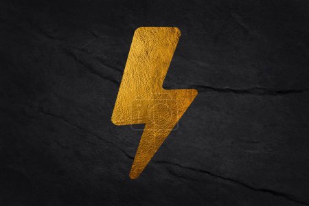 Photo for Golden lightning icon 3d illustration isolated on black background. - Royalty Free Image