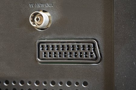 Photo for Close up of a SCART plug in. Antenna connector. - Royalty Free Image