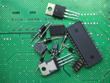 Photo for Semiconductor components. Integrated circuits, diodes, and transistors. - Royalty Free Image