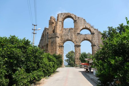 Photo for Roman aqueduct in Aspendos ancient site. Antalya, Turkiye. - Royalty Free Image