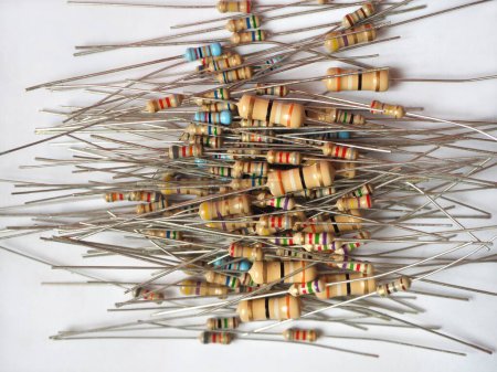 Photo for Carbon film resistances. Resistor stack. Electrical components. - Royalty Free Image