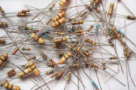 Photo for Resistor stack. Elektric and electronic circuit component. Abstract electrical background. - Royalty Free Image