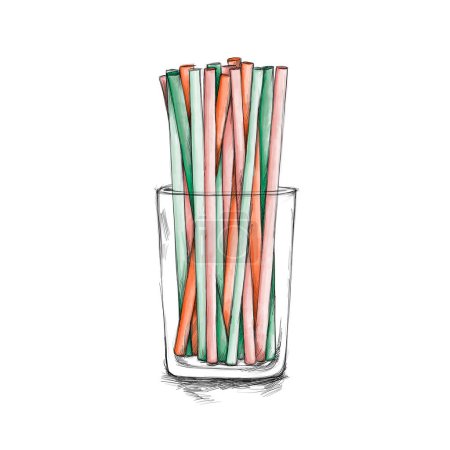 Téléchargez les photos : Illustration of Lots of colorful straws in the glass on a white background - en image libre de droit