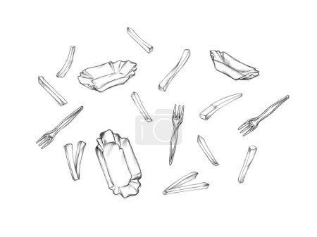 Téléchargez les photos : Illustration of snack packaging, french fries forks and fries - en image libre de droit