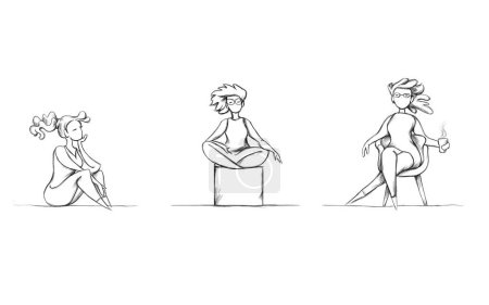 Téléchargez les photos : Illustration de trois femmes assises - en image libre de droit