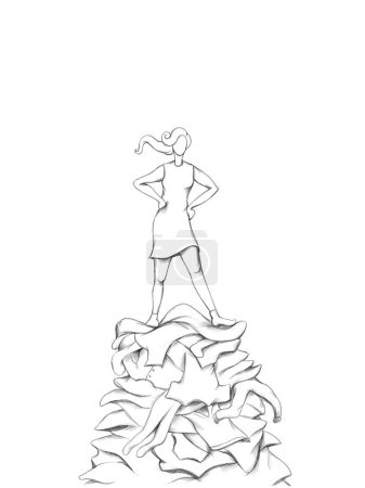 Téléchargez les photos : Illustration d'une femme résolue qui se tient sur la montagne de la lessive - en image libre de droit
