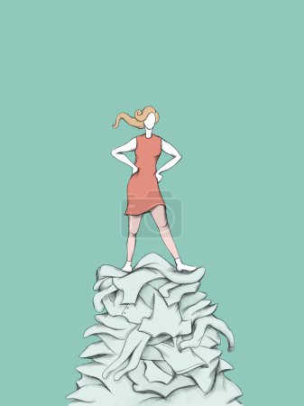 Téléchargez les photos : Illustration d'une femme Résolu debout sur la montagne de la lessive - en image libre de droit