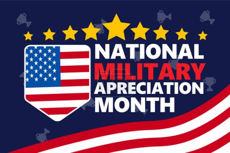 Illustration for National Military Appreciation Month in May. Annual Armed Forces Celebration Month in United States. Patriotic american elements. Poster, card, banner and background. Vector illustration - Royalty Free Image
