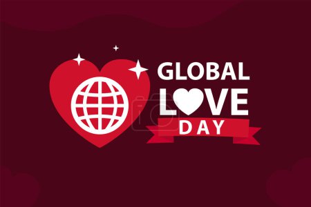 Téléchargez les illustrations : Journée mondiale de l'amour fond vectoriel de conception de bannière célébrée chaque année le 1er mai. Affiche de la journée mondiale de l'amour avec des formes de coeur, icône globe. - en licence libre de droit
