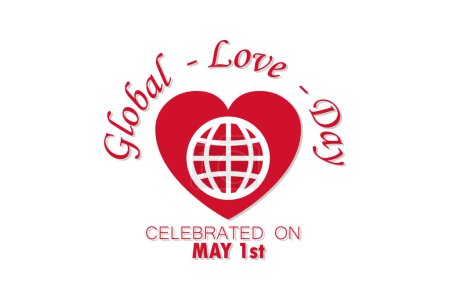 Téléchargez les illustrations : Journée mondiale de l'amour fond vectoriel de conception de bannière célébrée chaque année le 1er mai. Affiche de la journée mondiale de l'amour avec des formes de coeur, icône globe. - en licence libre de droit
