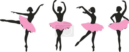 Téléchargez les illustrations : Silhouettes de ballerines. Illustration vectorielle - en licence libre de droit