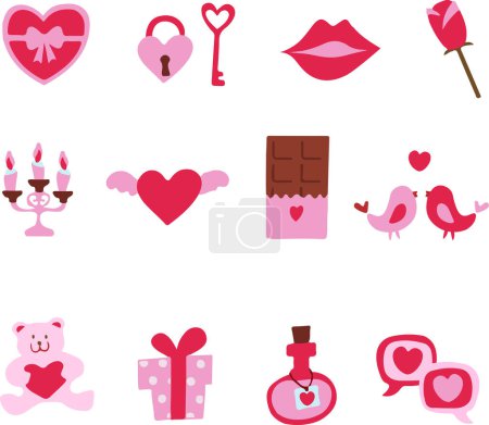 Téléchargez les illustrations : Ensemble d'icônes pour la Saint-Valentin. Illustration vectorielle - en licence libre de droit