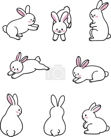 Illustration for Set of cute hares in different poses. Vector illustration - Royalty Free Image