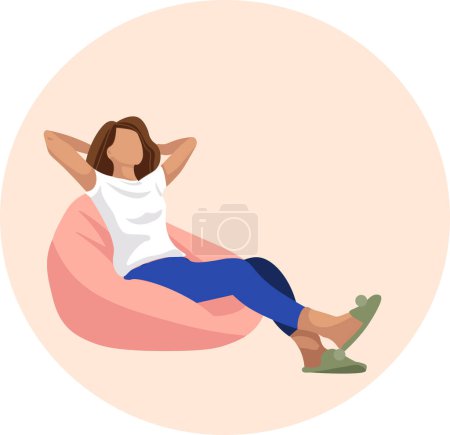 Woman resting in a bean bag chair. Vector illustration