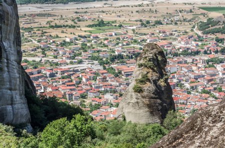 Panoramic view of Mount Meteora from the city of Kalambaka in Greece.