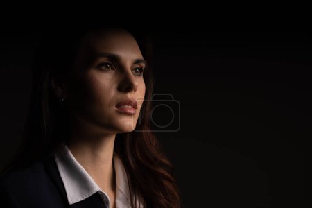 Photo for Mid shot of beautiful young woman recruiter looking copyspace. Inspired lady thinking and looking empty space. Businesswoman dreaming about her career growth in future. High quality photo - Royalty Free Image