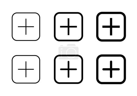 Add button icon vector in square style. Editable stroke
