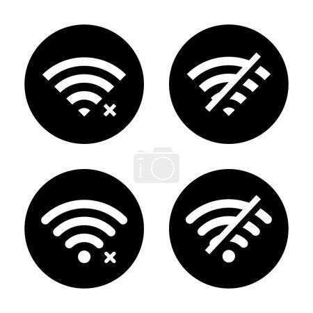 Set von Wifi-Symbol-Vektor trennen. Abgeschaltete, verlorene Funkverbindung Zeichen Symbol auf schwarzem Kreis