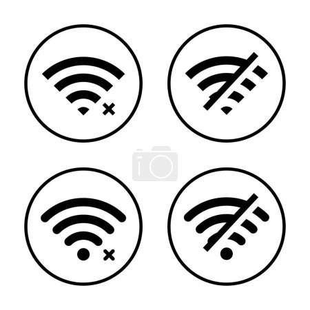 Set von Wifi-Symbol-Vektor auf der Kreislinie trennen. Symbol für abgetrennte, verlorene drahtlose Verbindung