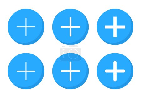 Añadir vector icono de botón en estilo plano. Símbolo Plus en círculo azul
