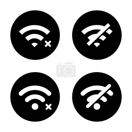 Desconecte el icono wifi establecido en el círculo negro. concepto de conexión inalámbrica perdida