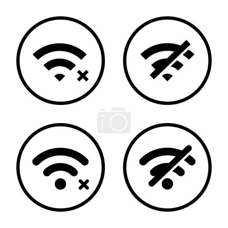Disconnect wifi icon set on circle line. Lost wireless connection concept