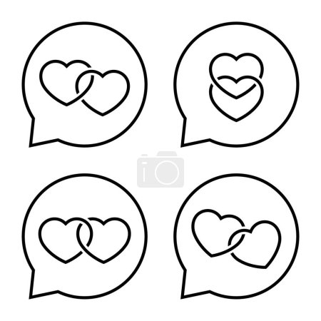 Ilustración de Dos iconos del corazón en la línea de burbujas del habla. Concepto de amor doble - Imagen libre de derechos