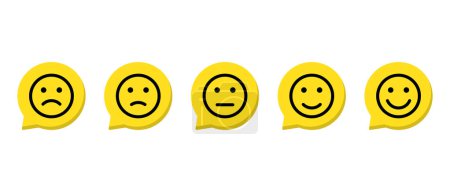 Feedback emoji icon on speech bubbles. Customer satisfaction level emoticon concept