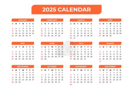 Basiskalender 2025 auf weißem Hintergrund