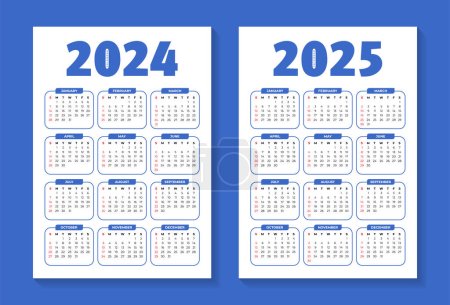 Illustration for 2024 and 2025 editable calendar template - Royalty Free Image
