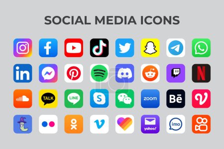 Ilustración de Conjunto de iconos populares de redes sociales - Imagen libre de derechos