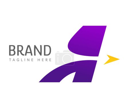 Illustration for Letter A logo icon design template elements. Creative logo with purple initial letter A and yellow arrow icon. Usable for Branding, Business and Transportation Logos. - Royalty Free Image