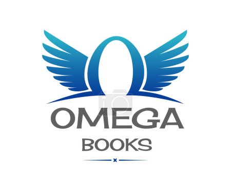 Illustration for Book logo icon design template elements. Creative logo with Omega symbol and wing icon. Usable for Branding and Business Logos. - Royalty Free Image