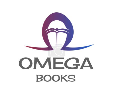 Illustration for Book logo icon design template elements. Creative logo with open book and Omega symbol. Usable for Branding and Business Logos. - Royalty Free Image