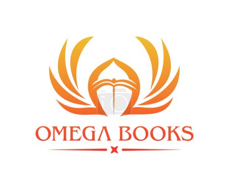 Illustration for Book logo icon design template elements. Creative logo with open book, Omega symbol and wing icon. Usable for Branding and Business Logos. - Royalty Free Image