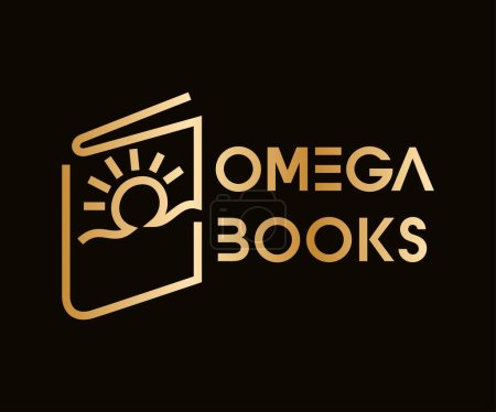 Ilustración de Logo del libro elementos de plantilla de diseño icono. Logotipo minimalista con libro abierto y símbolo Omega. Utilizable para el Branding y Logos de Negocios. - Imagen libre de derechos
